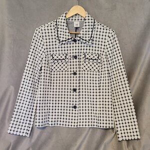 Cabi Teatime Jacket Black White Button Down Blazer Womens M Long Sleeve